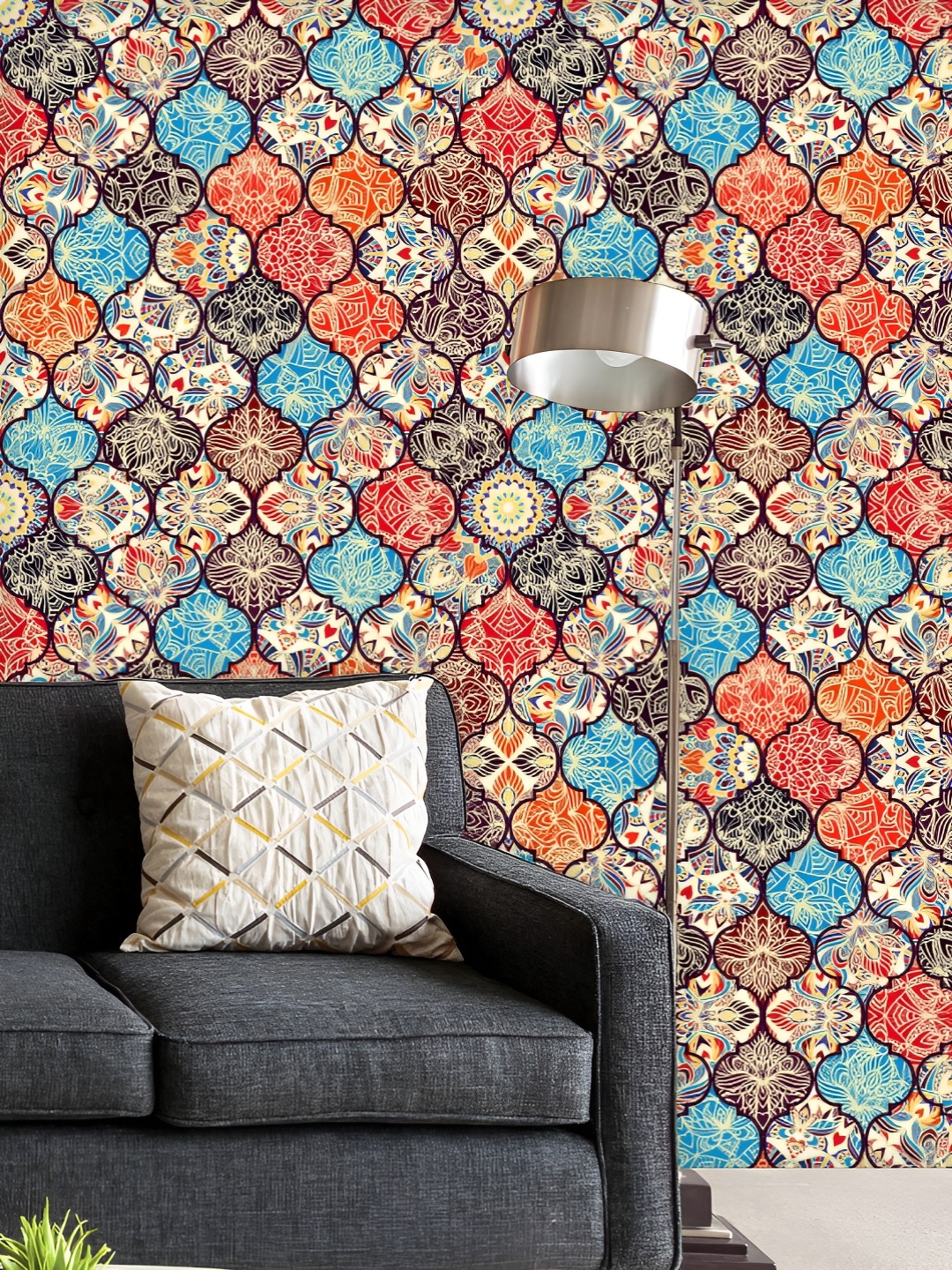 

ArtzFolio Printed UV-Resistant Anti-Bacterial Colorful Turkish Style Peel & Stick Wallpaper, Multi