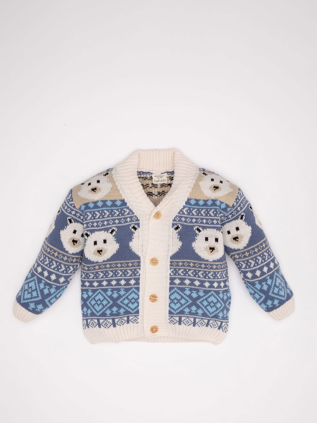 

DeFacto Boys V-Neck Open Knit Printed Long Sleeves Longline Pullover, Na