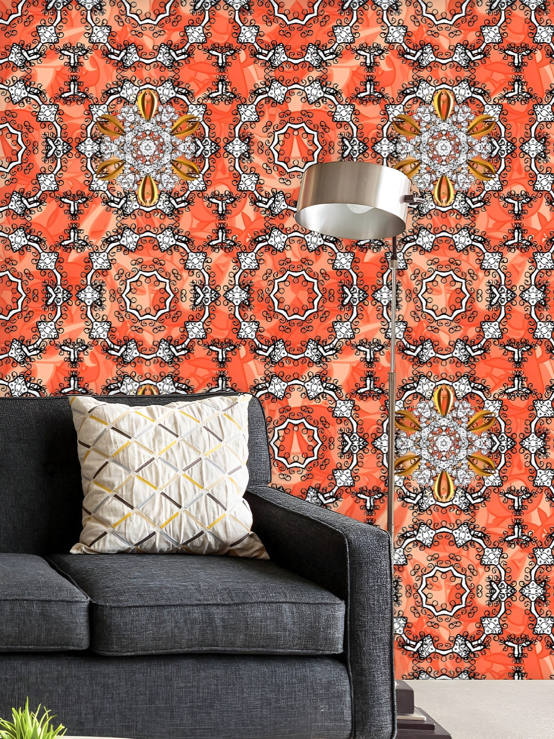 

ArtzFolio Printed UV-Resistant Anti-Bacterial Abstract White Damask Flower Peel & Stick Wallpaper, Multi