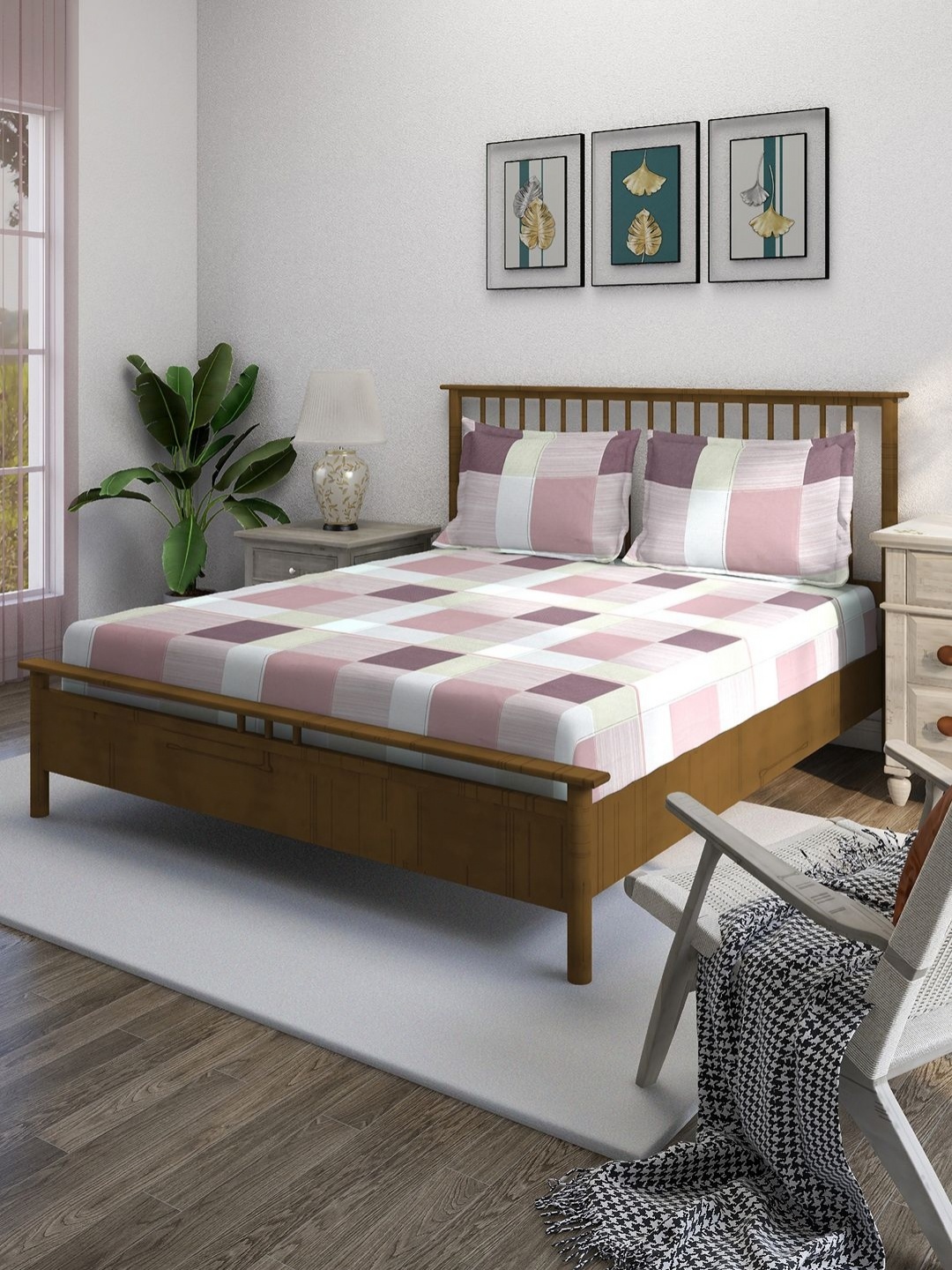 

SWAYAM Ananda Pink Printed Pure Cotton 210 TC King Bedsheet Set 2.74 x 2.74m