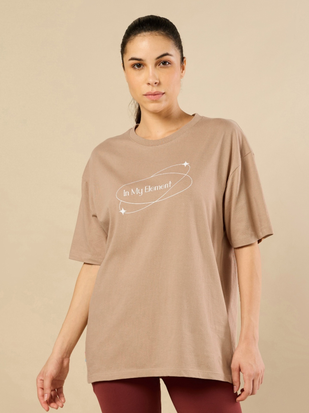 

CULT Typography Printed Drop-Shoulder Sleeves Bio Finish Pure Cotton Oversized Fit T-shirt, Brown