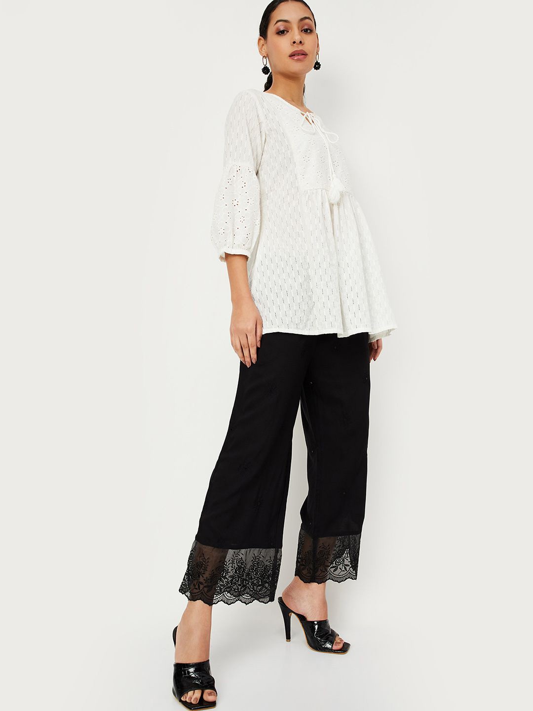 

max Women Embroidered Straight Palazzos, Black