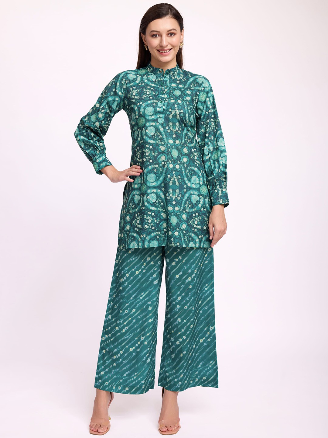 

KAYOMMI Floral Printed Kurti with Palazzo, Teal