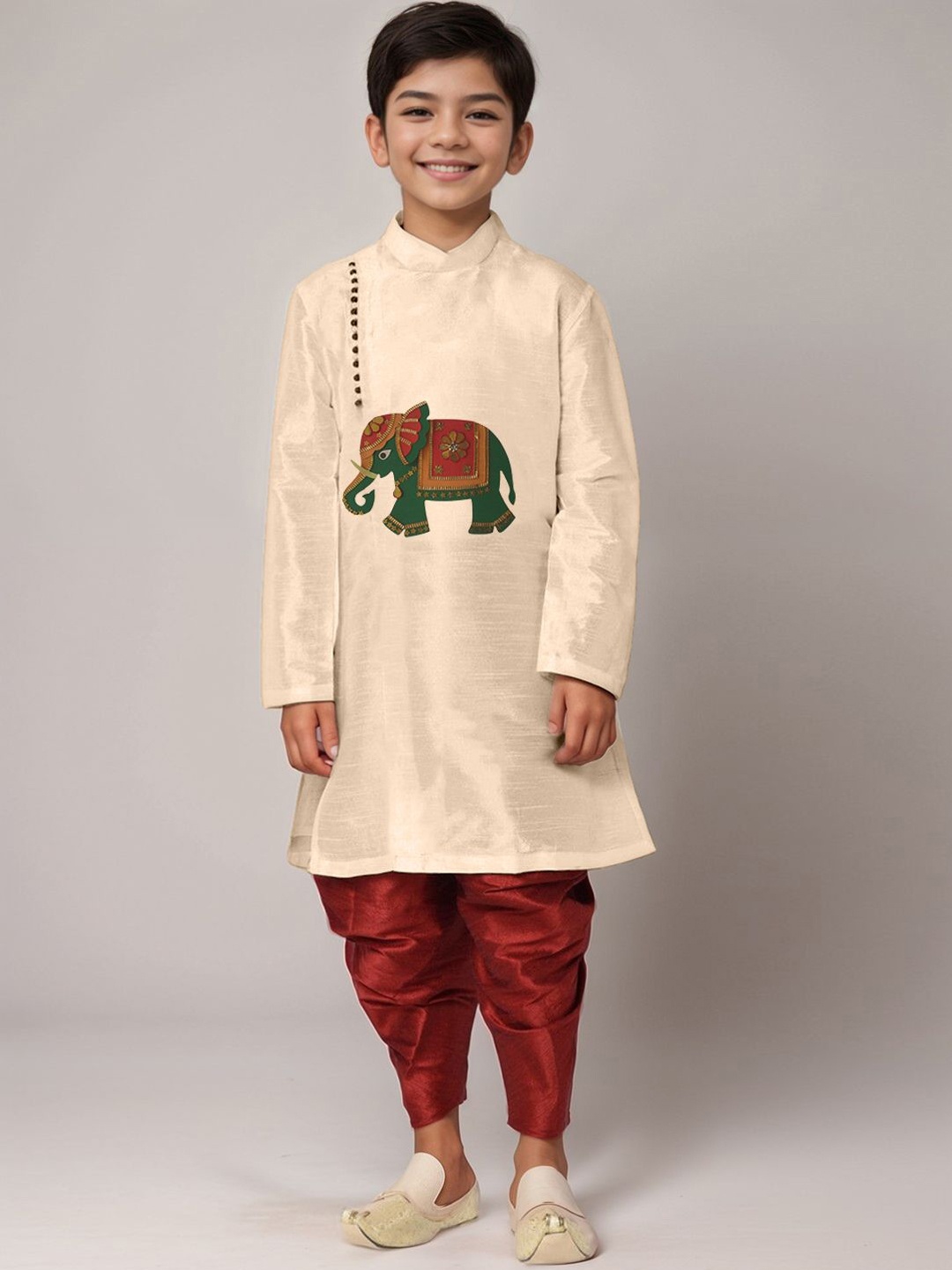 

DEVOILER Boys Abstract Printed Mandarin Collar Straight Kurta, Beige