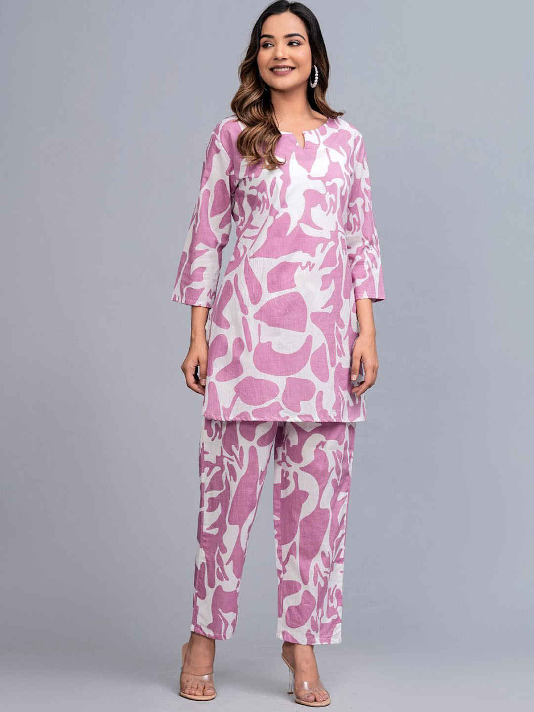 

FCV Abstract Printed Pure Cotton Straight Kurta With Trouser, Pink