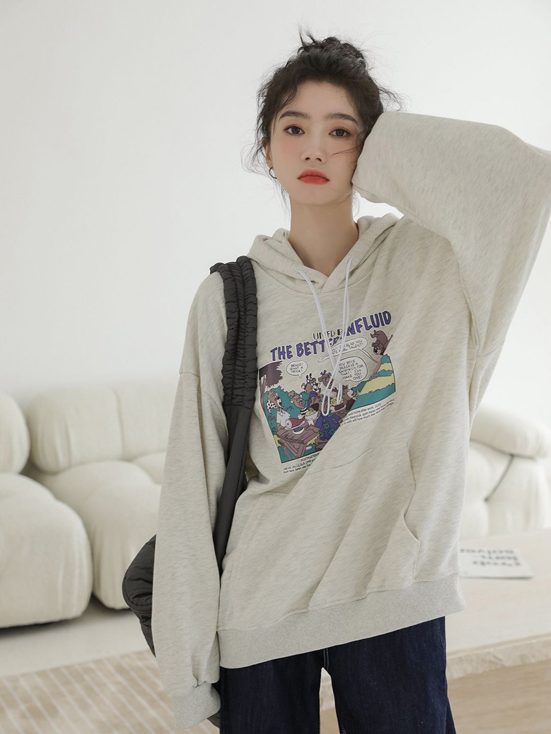 

JC Mode Women Printed Hooded Pullover Sweatshirt, Grey