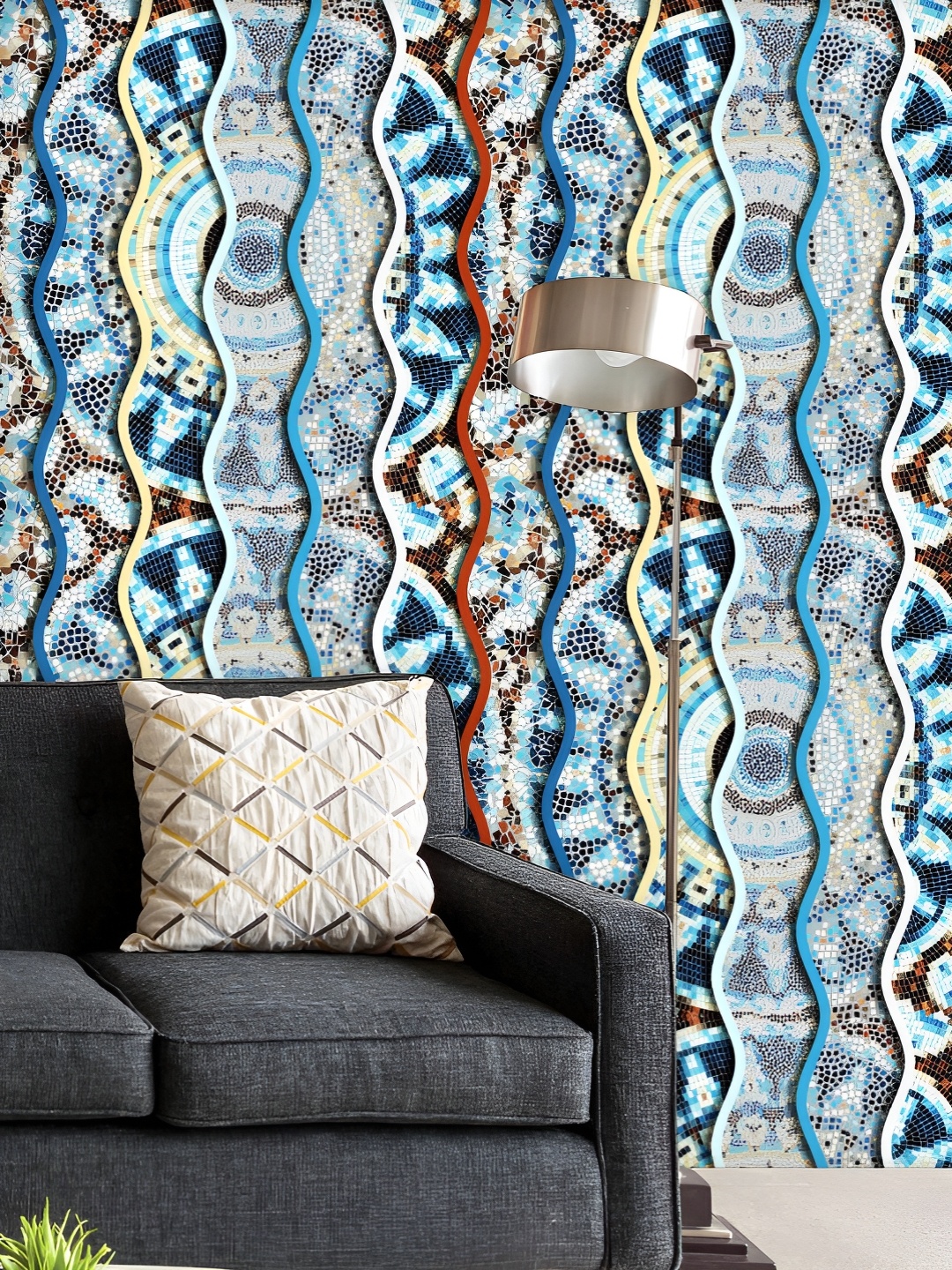 

ArtzFolio Printed UV-Resistant Anti-Bacterial Waves Mosaic Peel & Stick Wallpaper, Multi