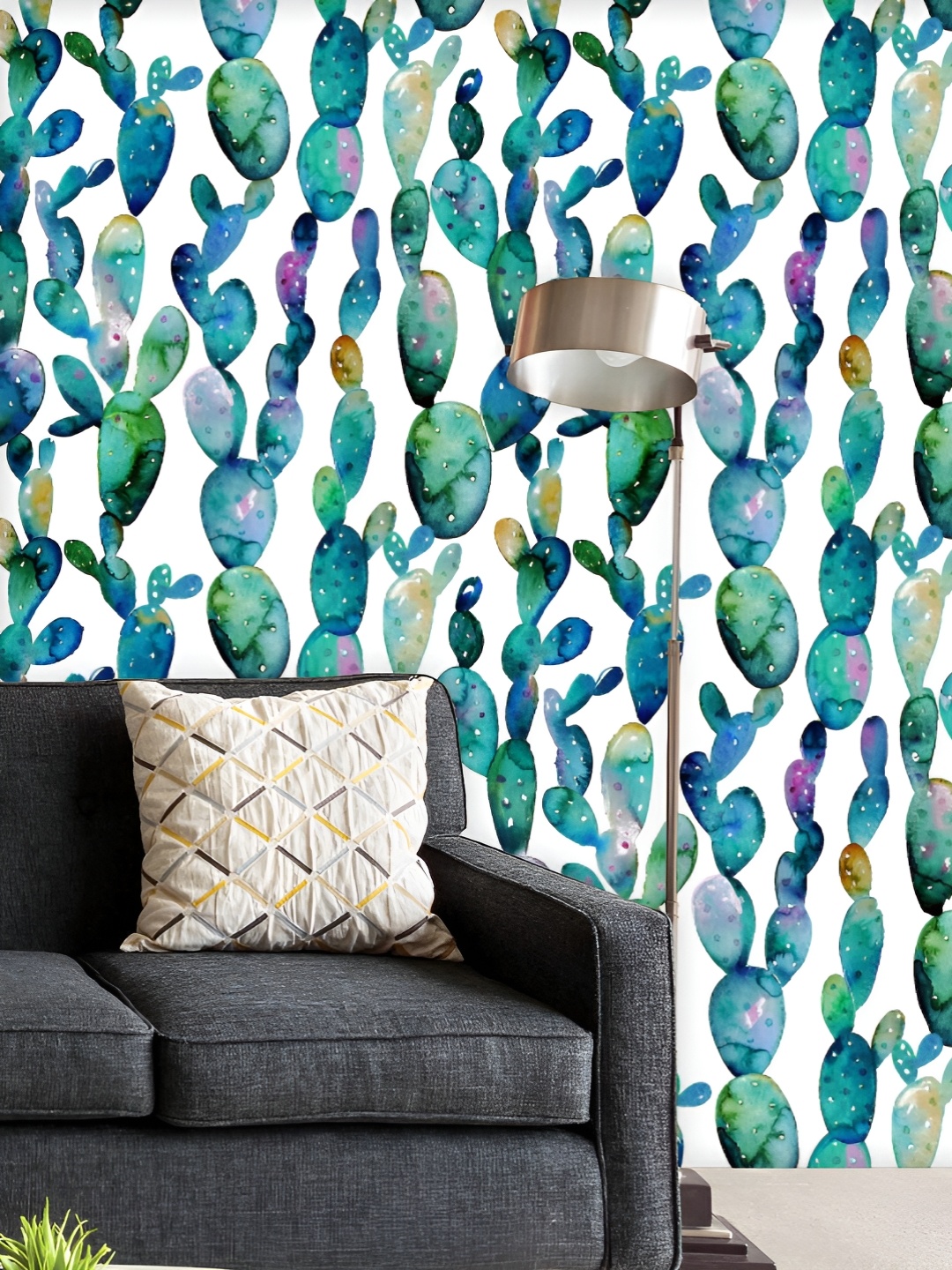 

ArtzFolio Printed UV-Resistant Anti-Bacterial Tropical Watercolor Cactus Peel & Stick Wallpaper, Multi