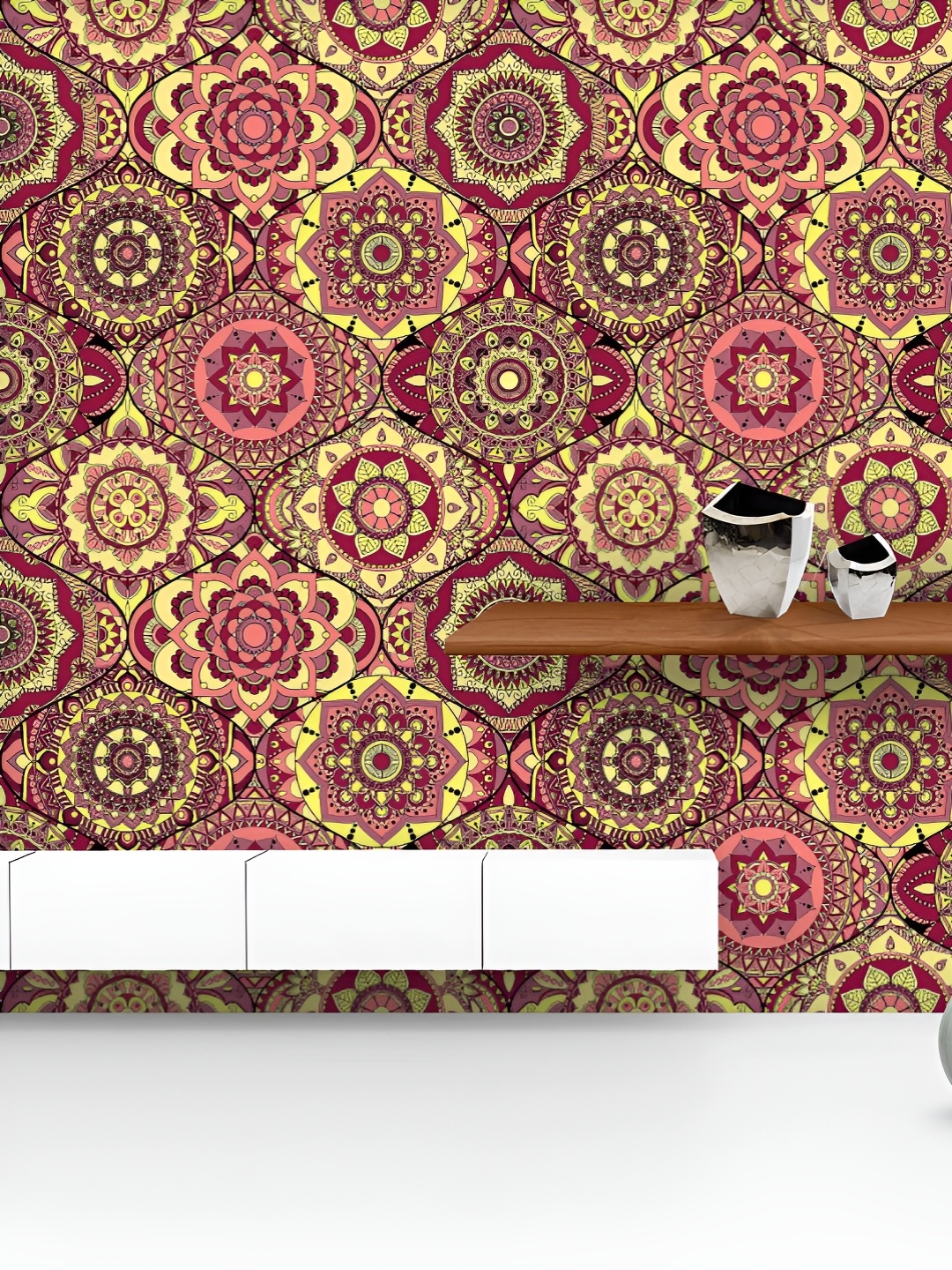 

ArtzFolio Printed UV-Resistant Anti-Bacterial Vintage Arabic Indian Motifs Peel & Stick Wallpaper, Multi