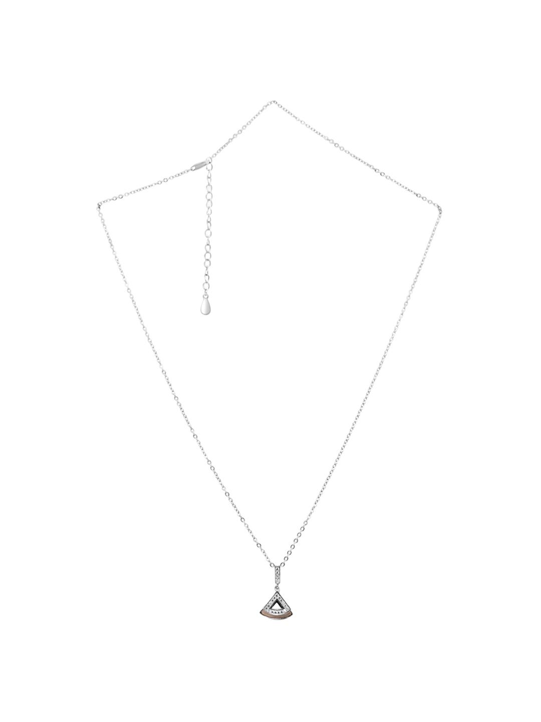 

925 SILLER 925 Pure Silver Zircon Studded Double Charm Pendant With Chain