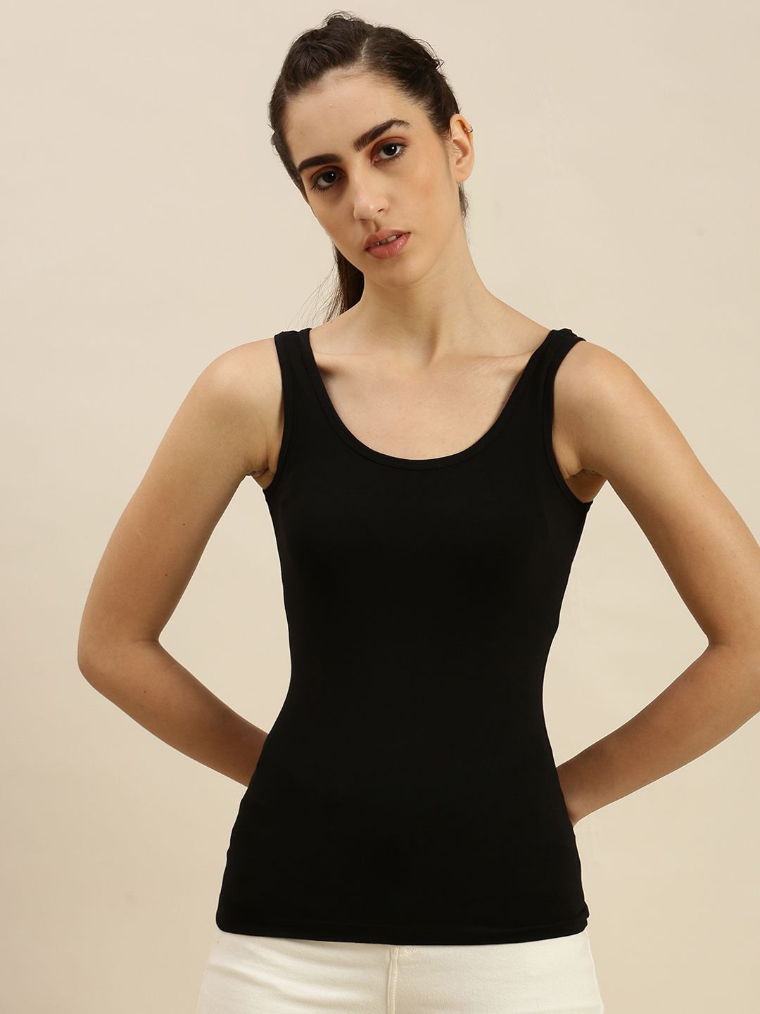 

De Moza Pack Of 2 Non-Padded Cotton Camisoles, Black