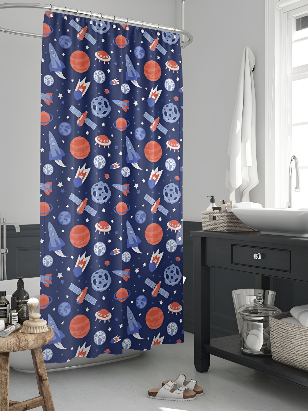 

ArtzFolio Blue & Orange Printed Waterproof Shower Curtain