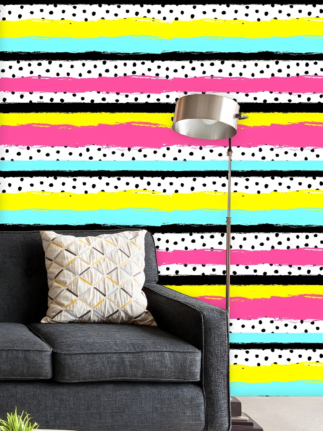 

ArtzFolio Printed UV-Resistant Anti-Bacterial Abstract Stripes Dots Peel & Stick Wallpaper, Multi