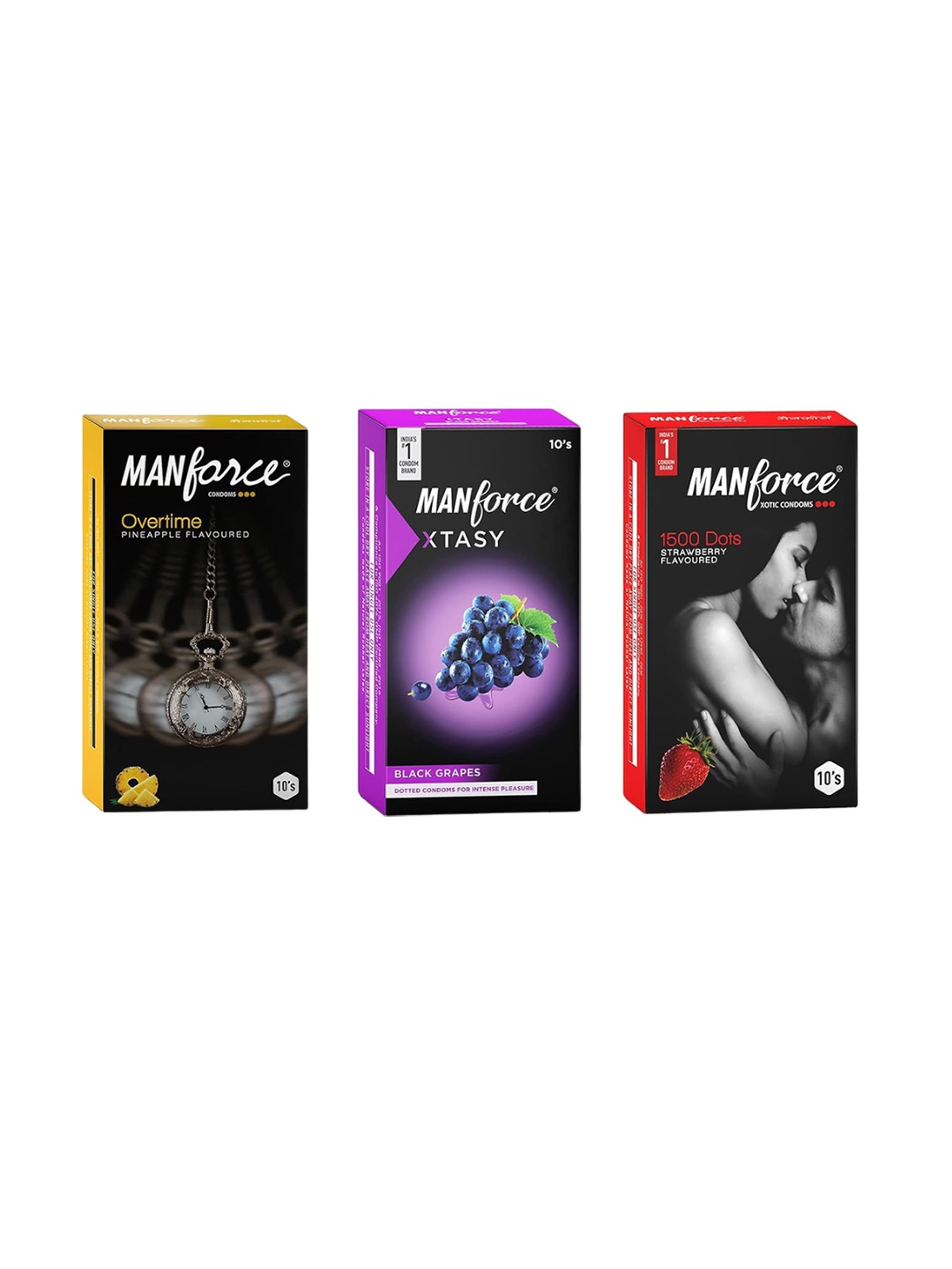 

Manforce Set Of 3 Pineapple, Black Grapes & Strawberry Flavoured Condoms-10 Pcs Each