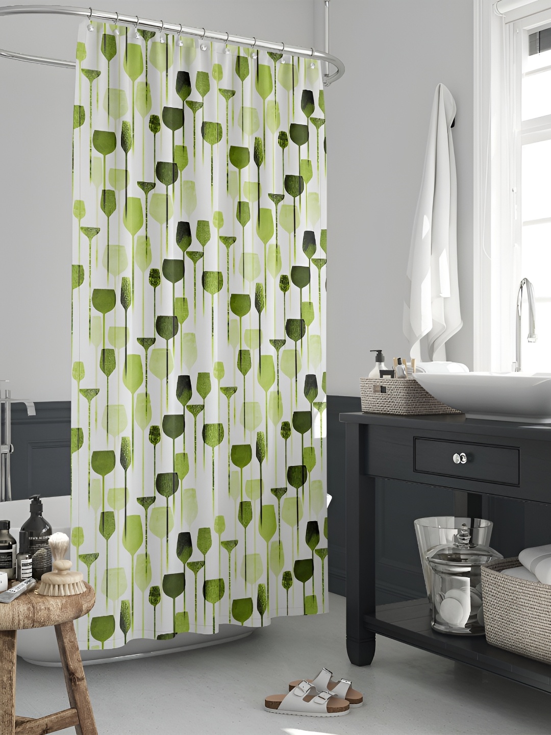 

ArtzFolio Green & White Printed Waterproof Shower Curtain