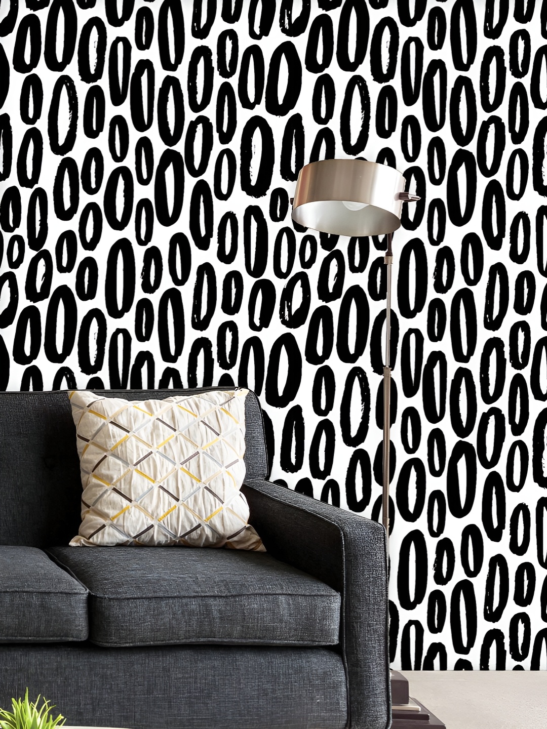 

ArtzFolio Printed UV-Resistant Anti-Bacterial Black White Oval Shapes Peel & Stick Wallpaper, Multi