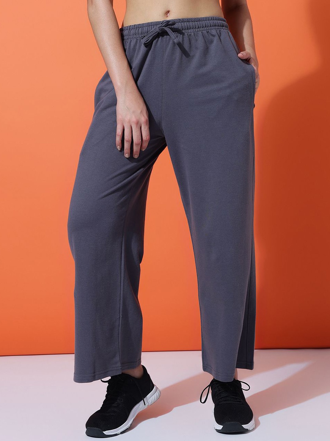 

MKH Women Wide Leg Cotton Regular Fit Track Pant, Grey