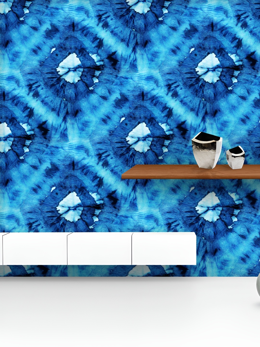 

ArtzFolio Printed UV-Resistant Anti-Bacterial Shibori Indigo Batik Peel & Stick Wallpaper, Multi