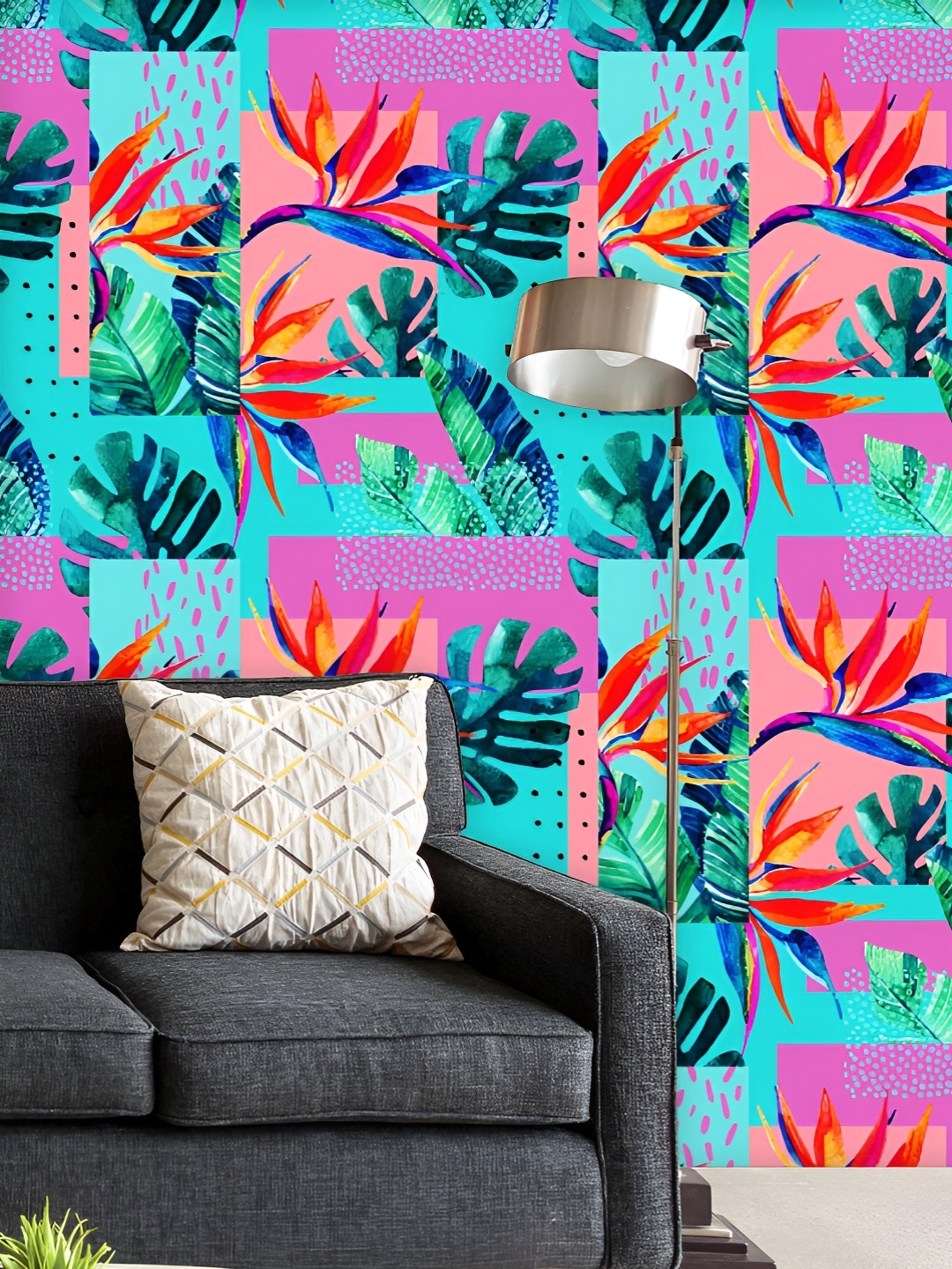 

ArtzFolio Printed UV-Resistant Anti-Bacterial Summer Watercolor Tropical Leaves Peel & Stick Wallpaper, Multi