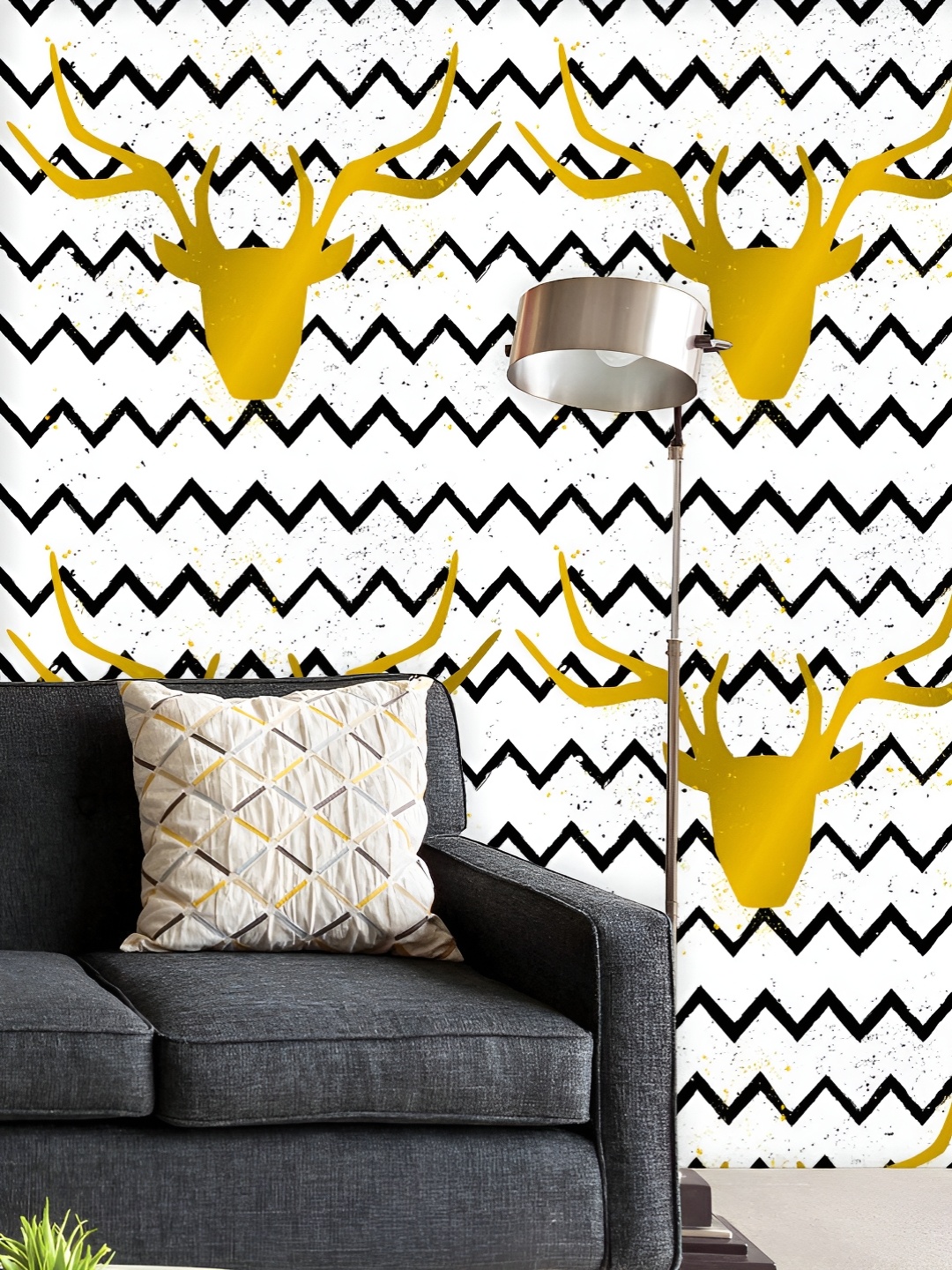 

ArtzFolio Printed UV-Resistant Anti-Bacterial Goden Deer Head Chevron Peel & Stick Wallpaper, Multi