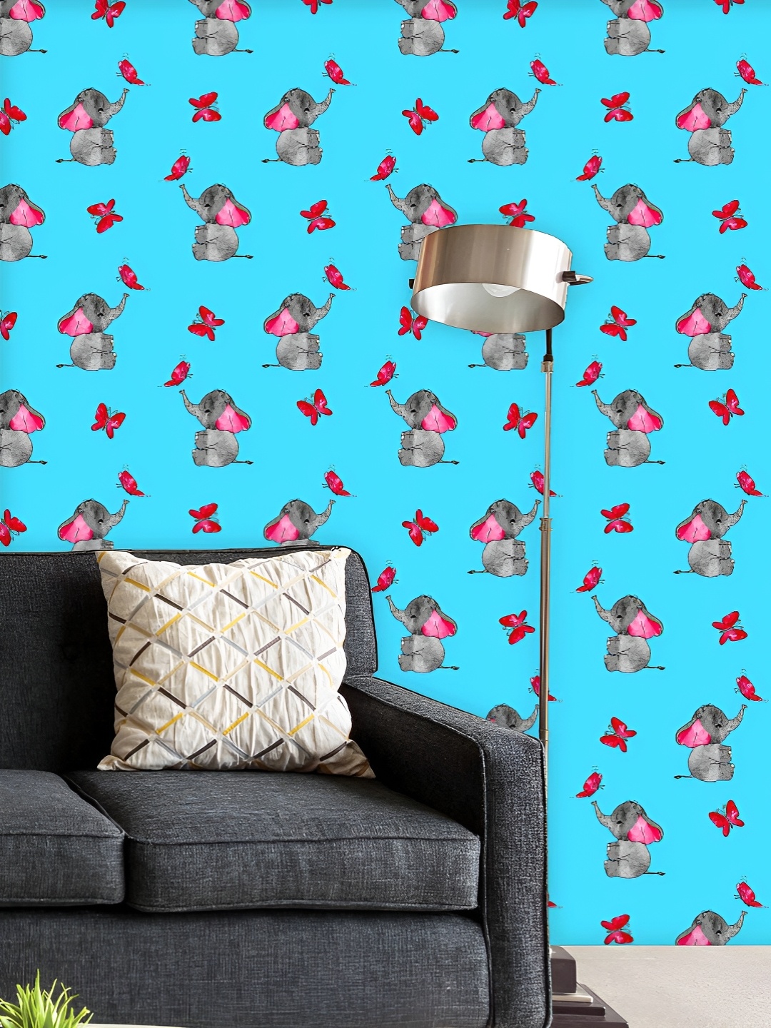 

ArtzFolio Printed UV-Resistant Anti-Bacterial Elephant And Butterflies Peel & Stick Wallpaper, Multi