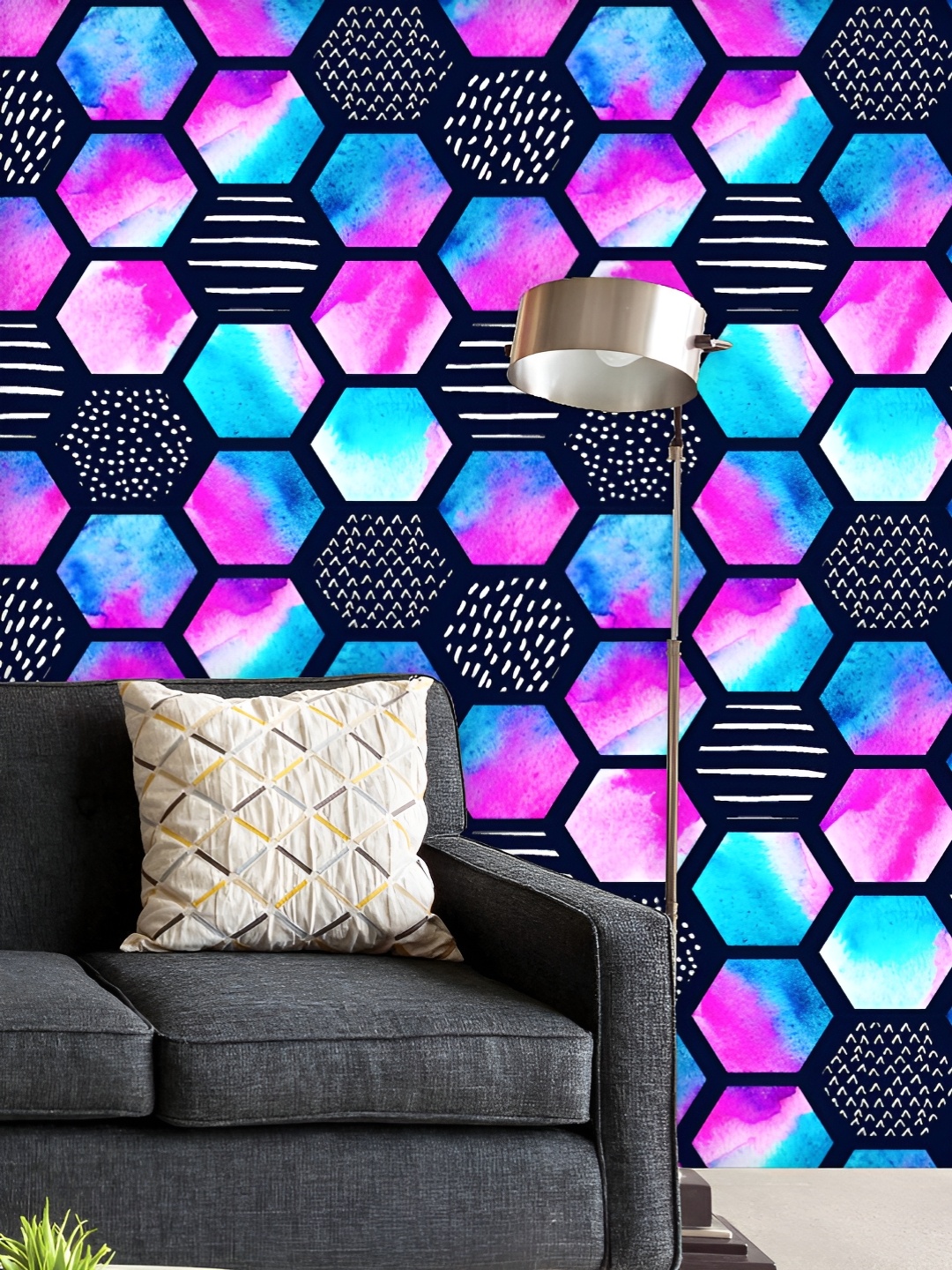 

ArtzFolio Printed UV-Resistant Anti-Bacterial Hexagonal Doodle Peel & Stick Wallpaper, Multi