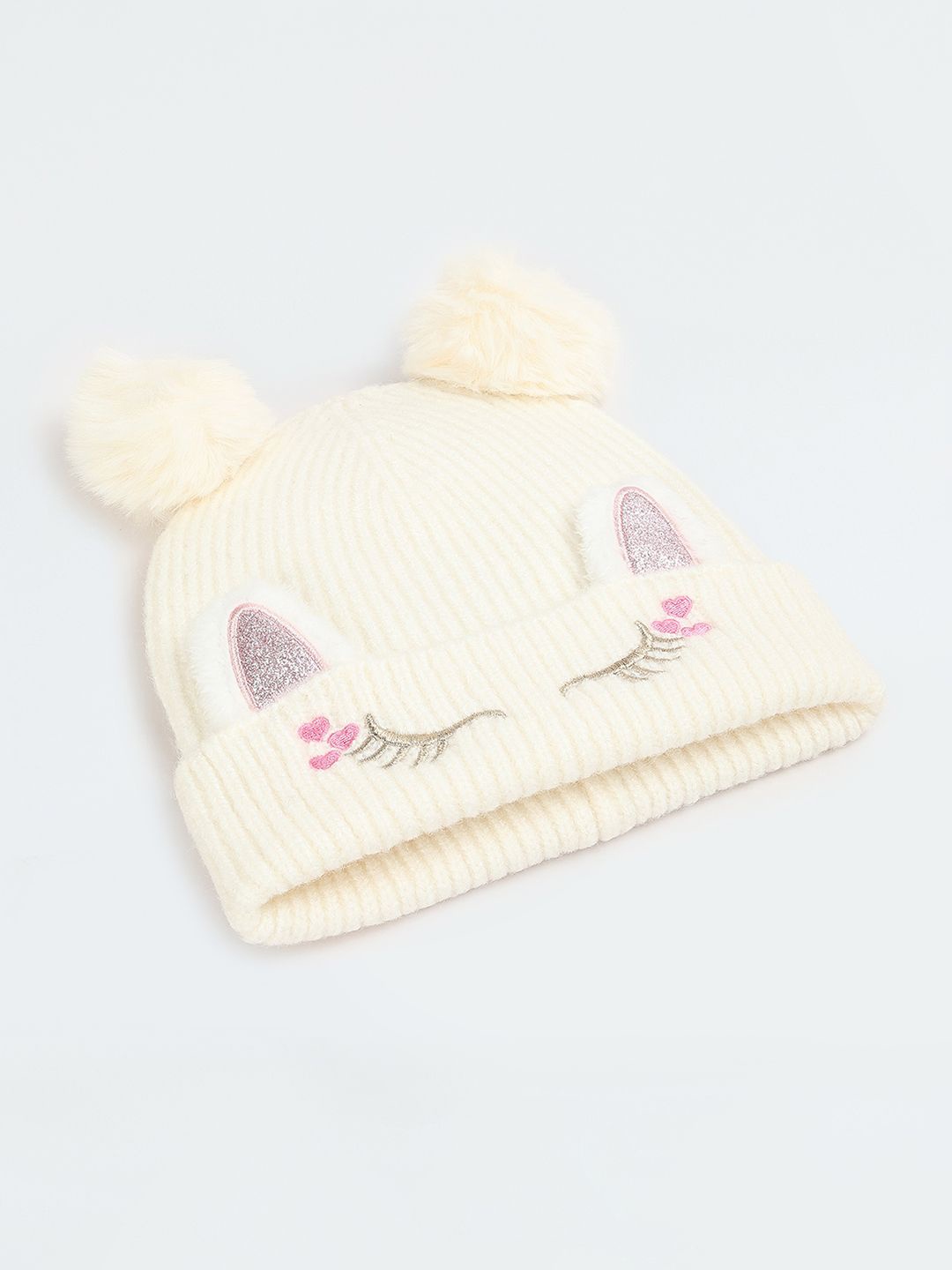 

max Girls Embroidered Beanie, White