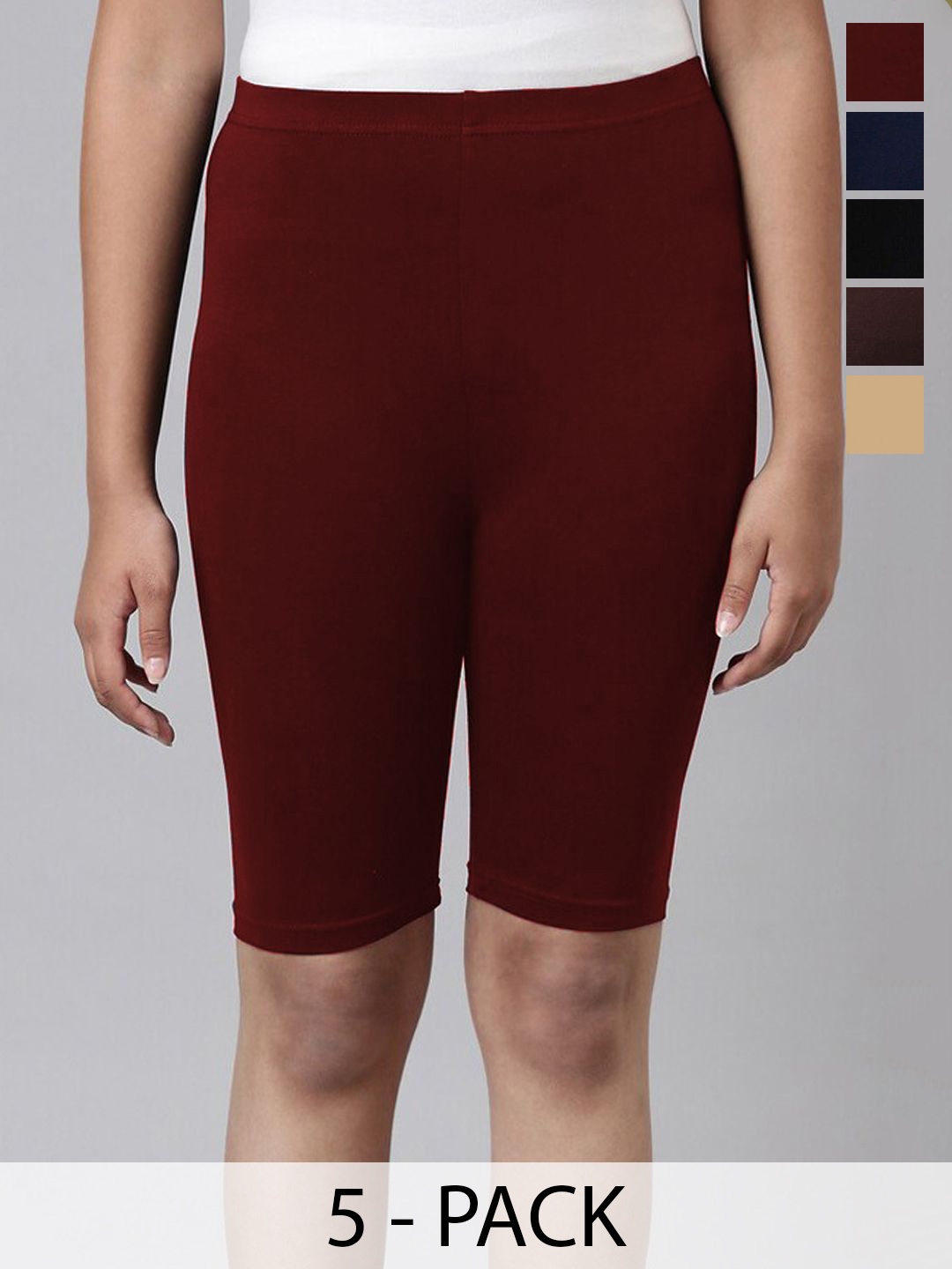 

AMUL COMFY Girls Pack Of 5 Mid-Rise Cycling Shorts, Brown