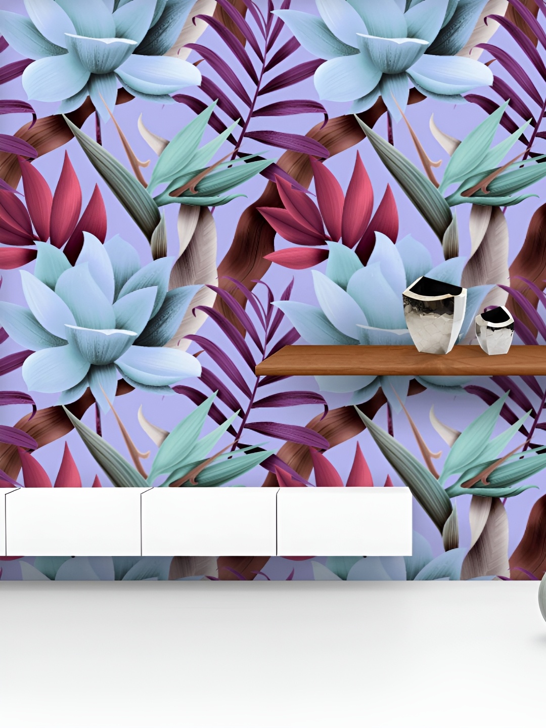 

ArtzFolio Purple & Blue Floral Printed UV Resistant Wallpaper