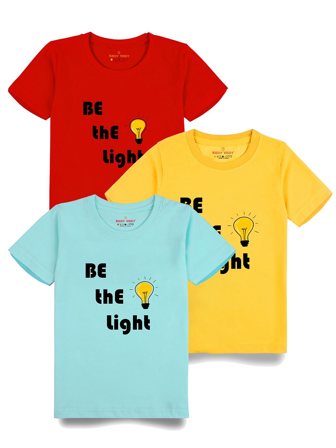 

Kiddy Viddy Boys Pack Of 3 Typography Printed Round Neck Cotton T-shirts, Yellow