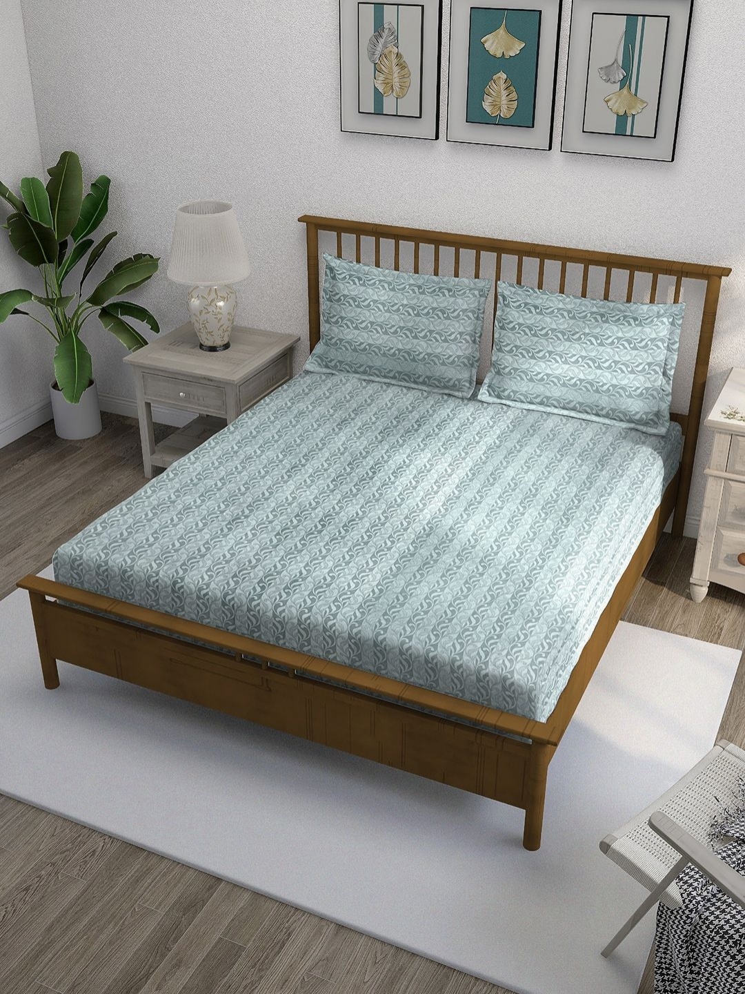 

SWAYAM Ananda Blue Printed Pure Cotton 210 TC King Bedsheet Set 2.74 x 2.74ms