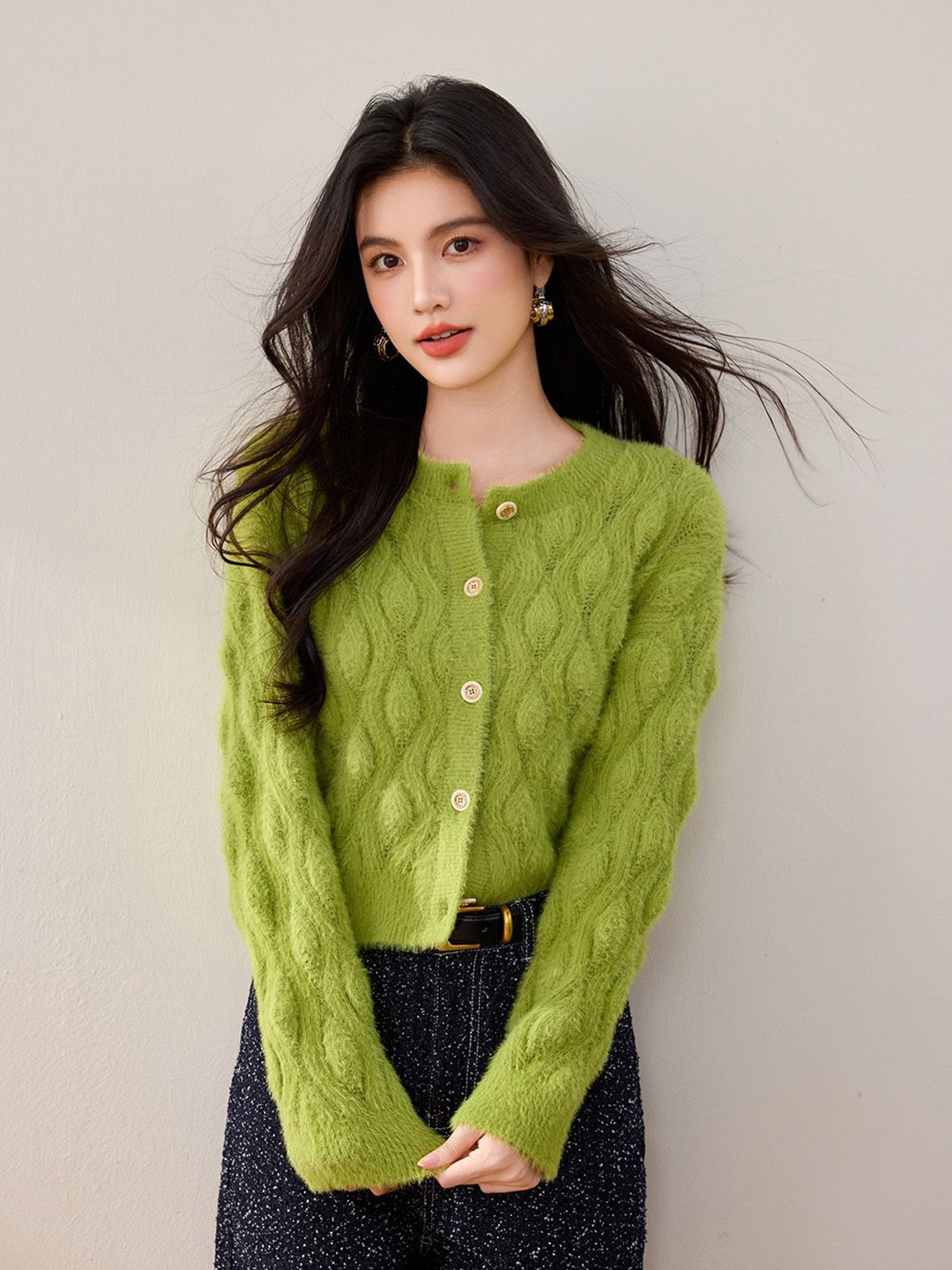 

JC Collection Women Cable Knit Cardigan, Green