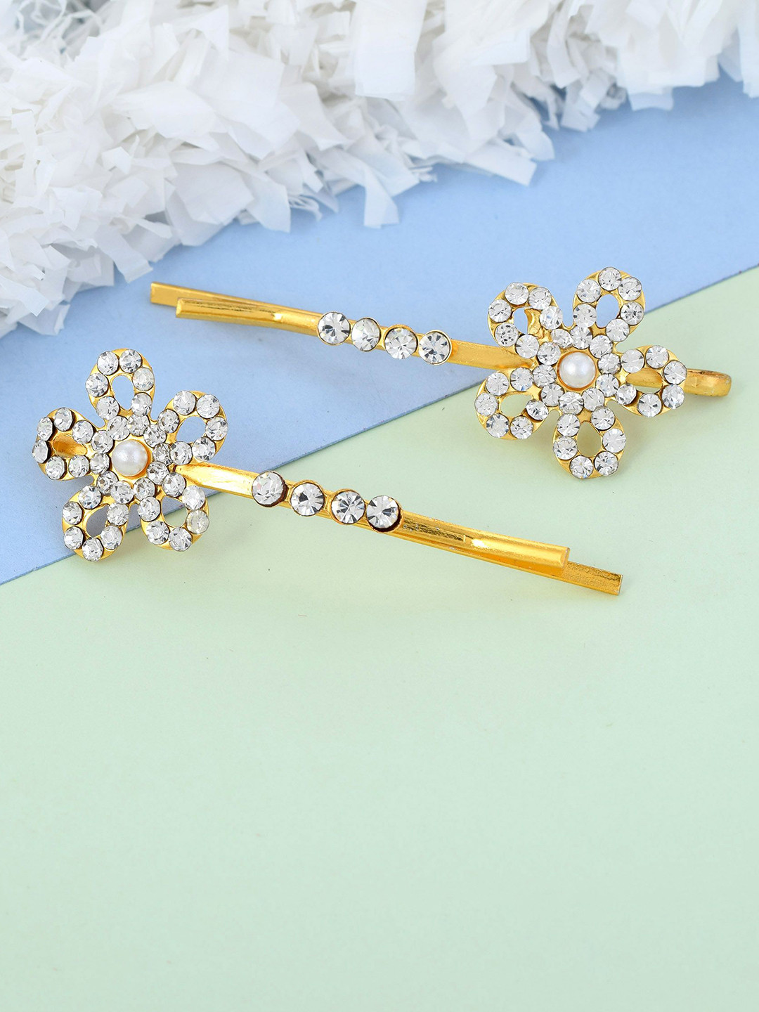 

MEMOIR Women Set of 2 Embellished Bobby Pins, Gold