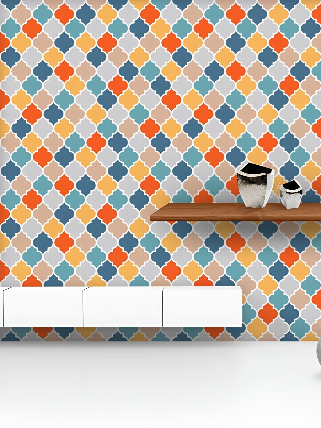 

ArtzFolio Printed UV-Resistant Anti-Bacterial Traditional Colorful Quatrefoil Peel & Stick Wallpaper, Multi