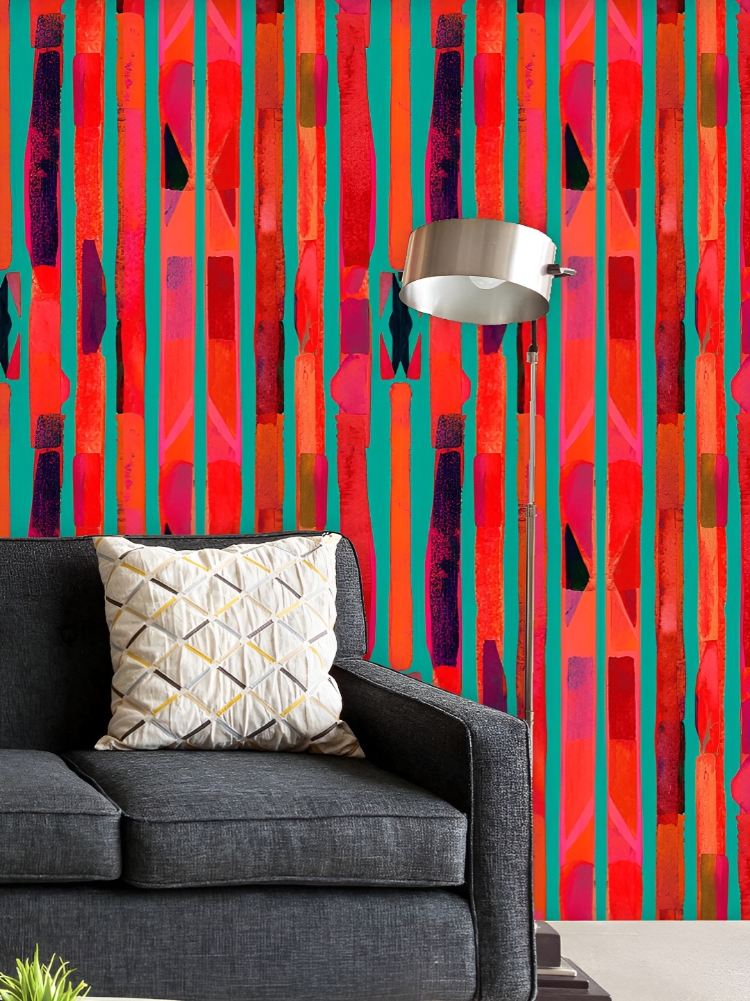 

ArtzFolio Printed UV-Resistant Anti-Bacterial Bauhaus Pattern Stripes Peel & Stick Wallpaper, Multi