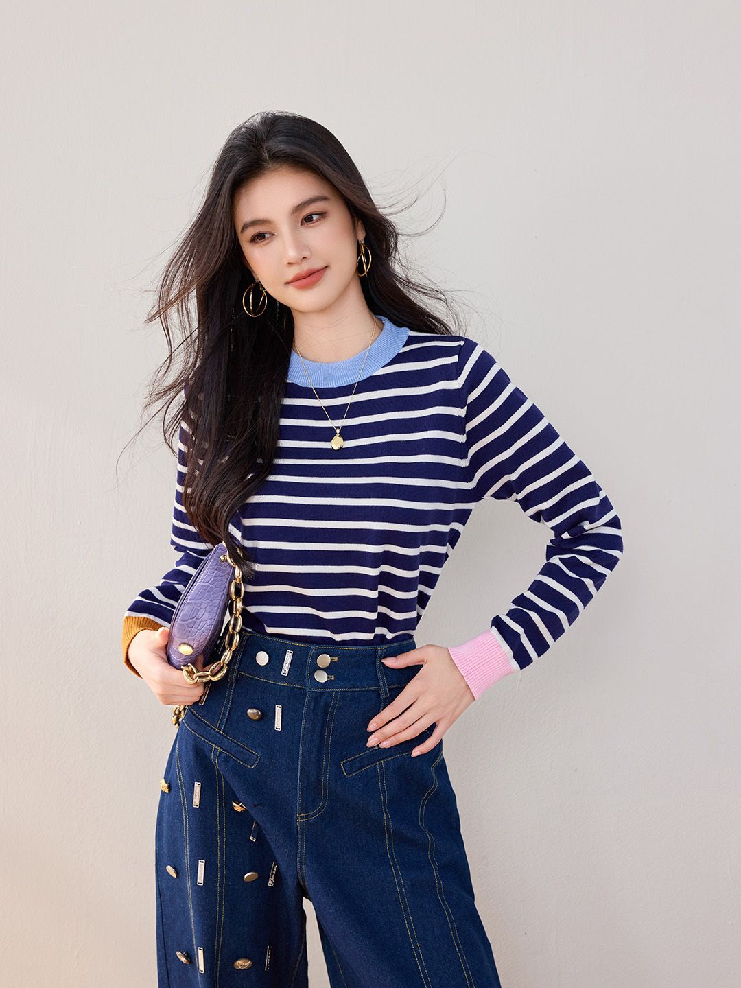 

JC Collection Women Striped Pullover Sweaters, Blue
