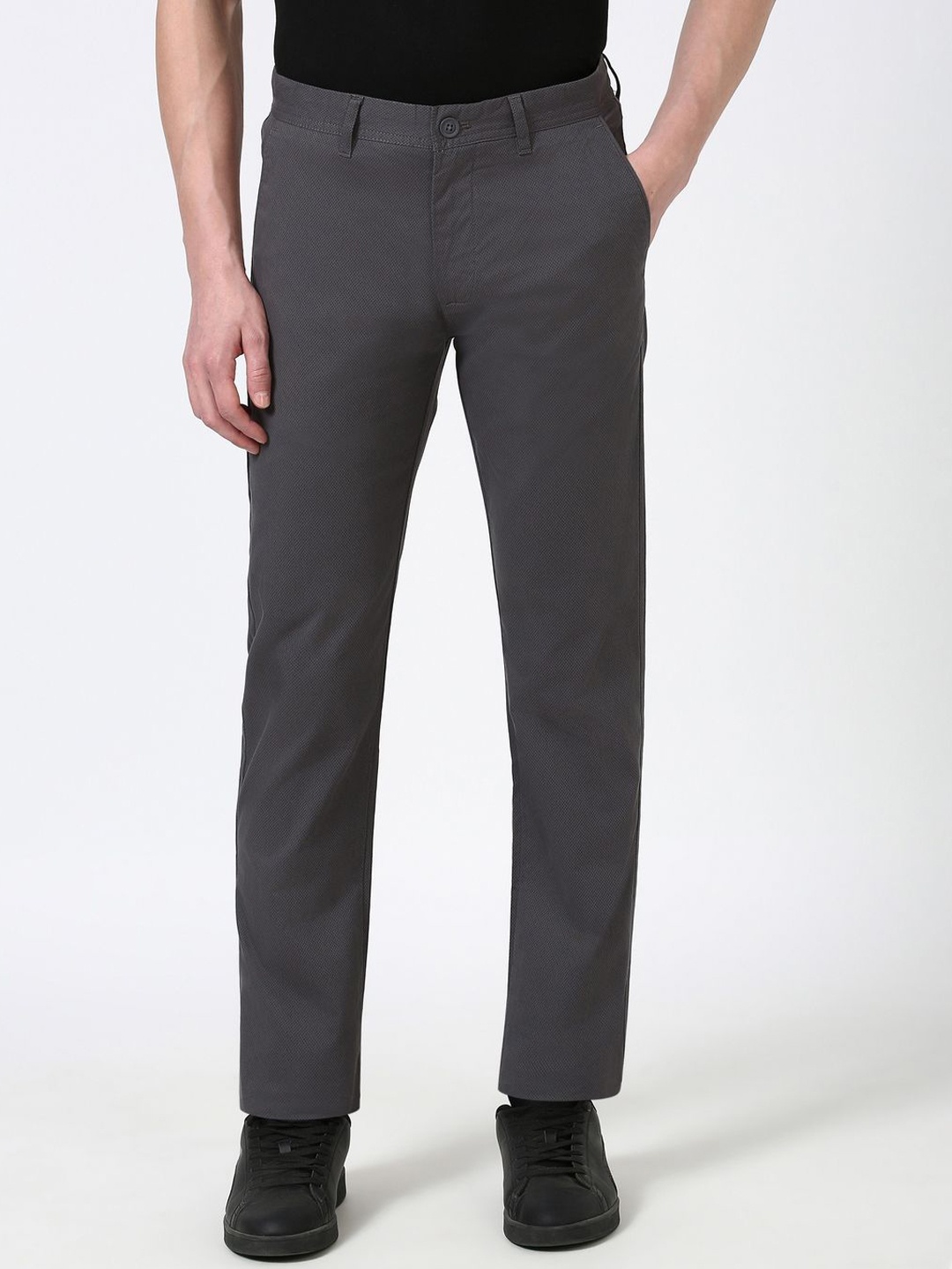 

Peter England Casuals Men Slim Fit Mid-Rise Trousers, Grey
