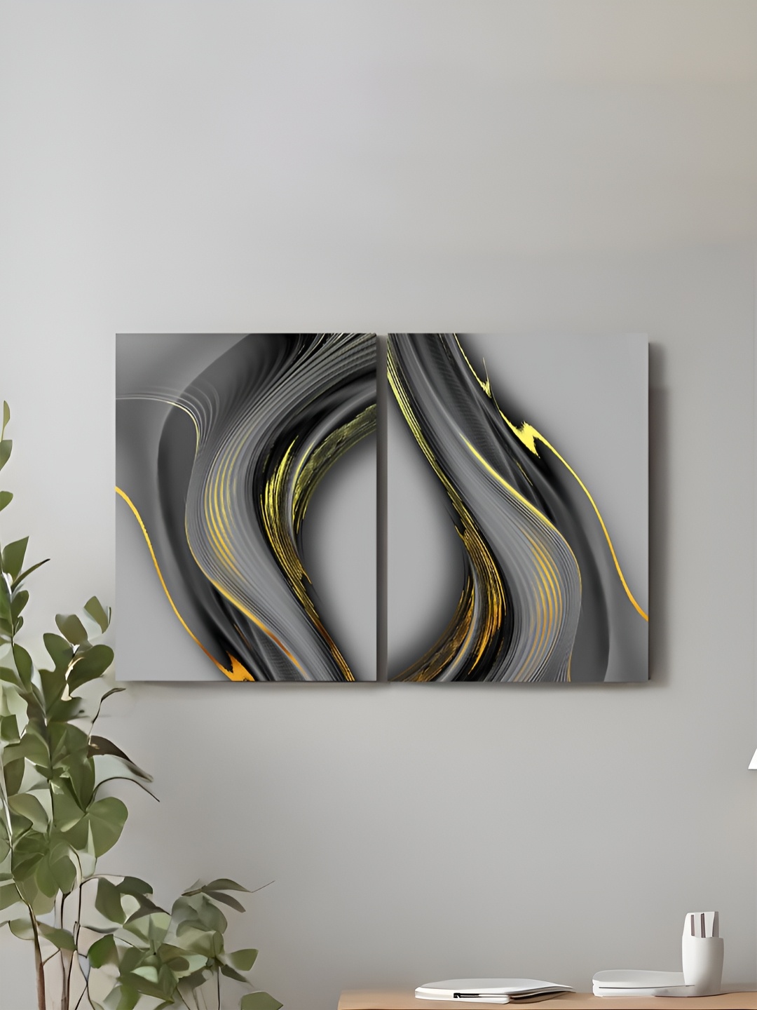 

Art Street Grey & Yellow 2 Piece Canvas Abstract Painting Wall Arts