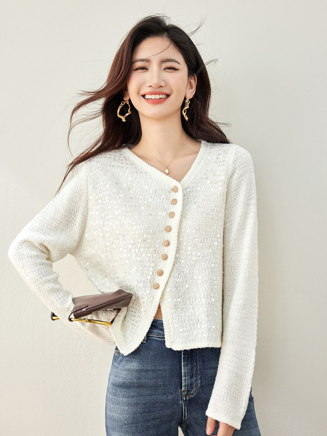 

JC Collection Women Self Design Cardigan Sweater, Beige