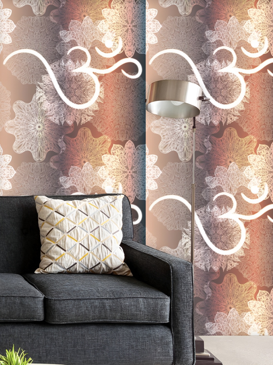 

ArtzFolio Printed UV-Resistant Anti-Bacterial Ornate Mandala & Hindu Om Aum Symbol Peel & Stick Wallpaper, Multi