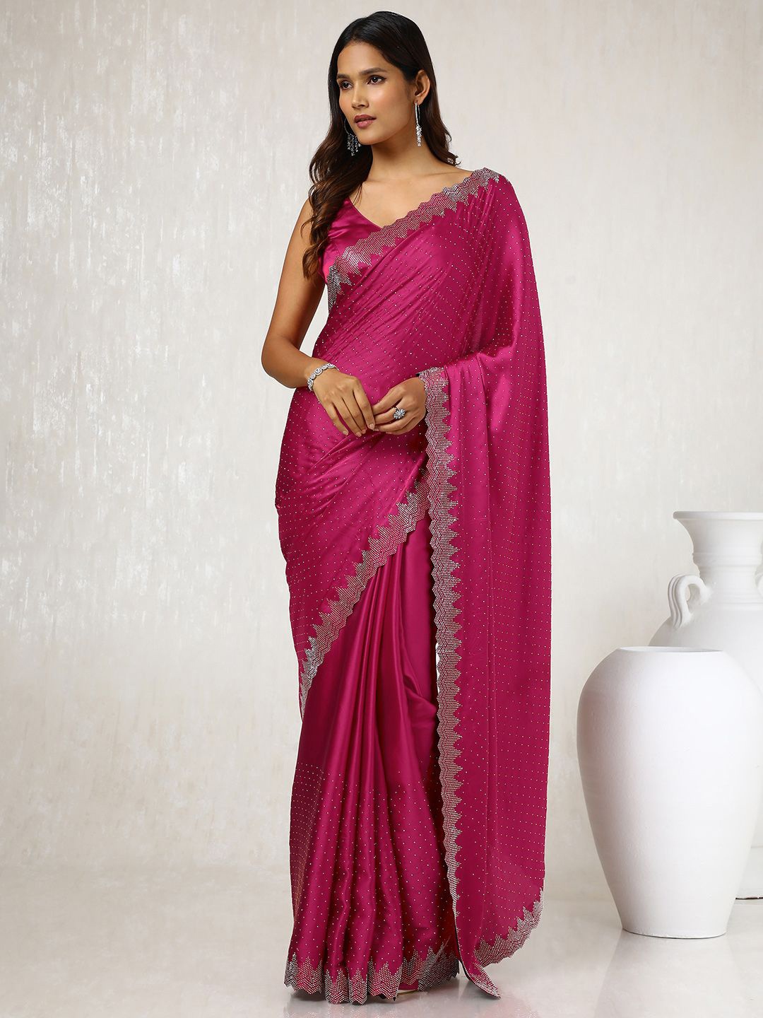 

Soch Embellished Beads and Stones Satin Saree, Pink