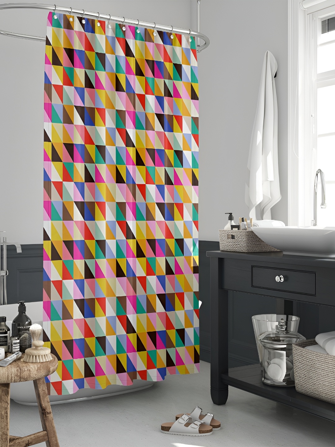 

ArtzFolio Yellow & Pink Geometric Printed Waterproof Shower Curtain