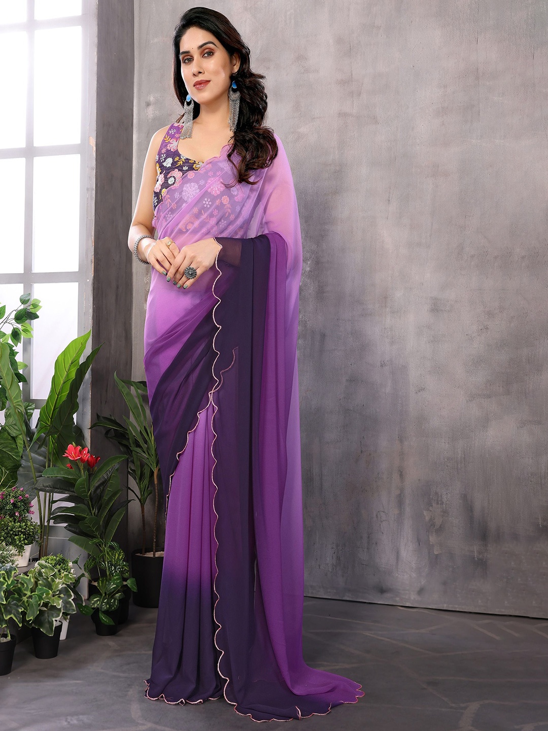 

CATCHY FOREVER Ombre Poly Georgette Saree, Purple