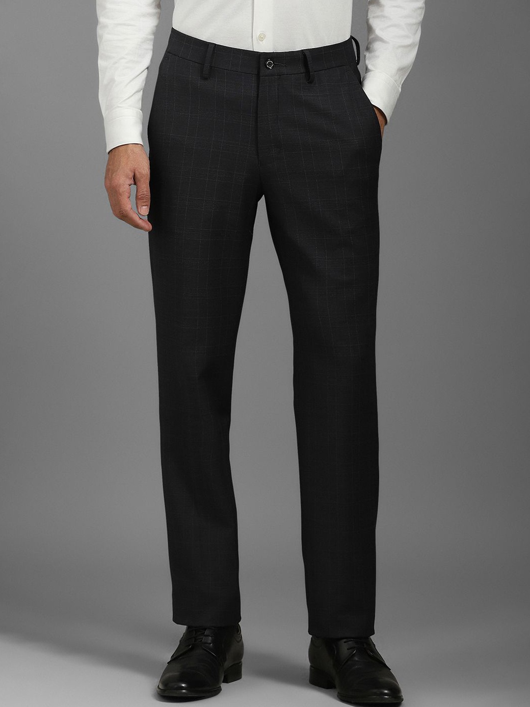 

Louis Philippe Men Mid-Rise Checked Slim Fit Formal Trousers, Black