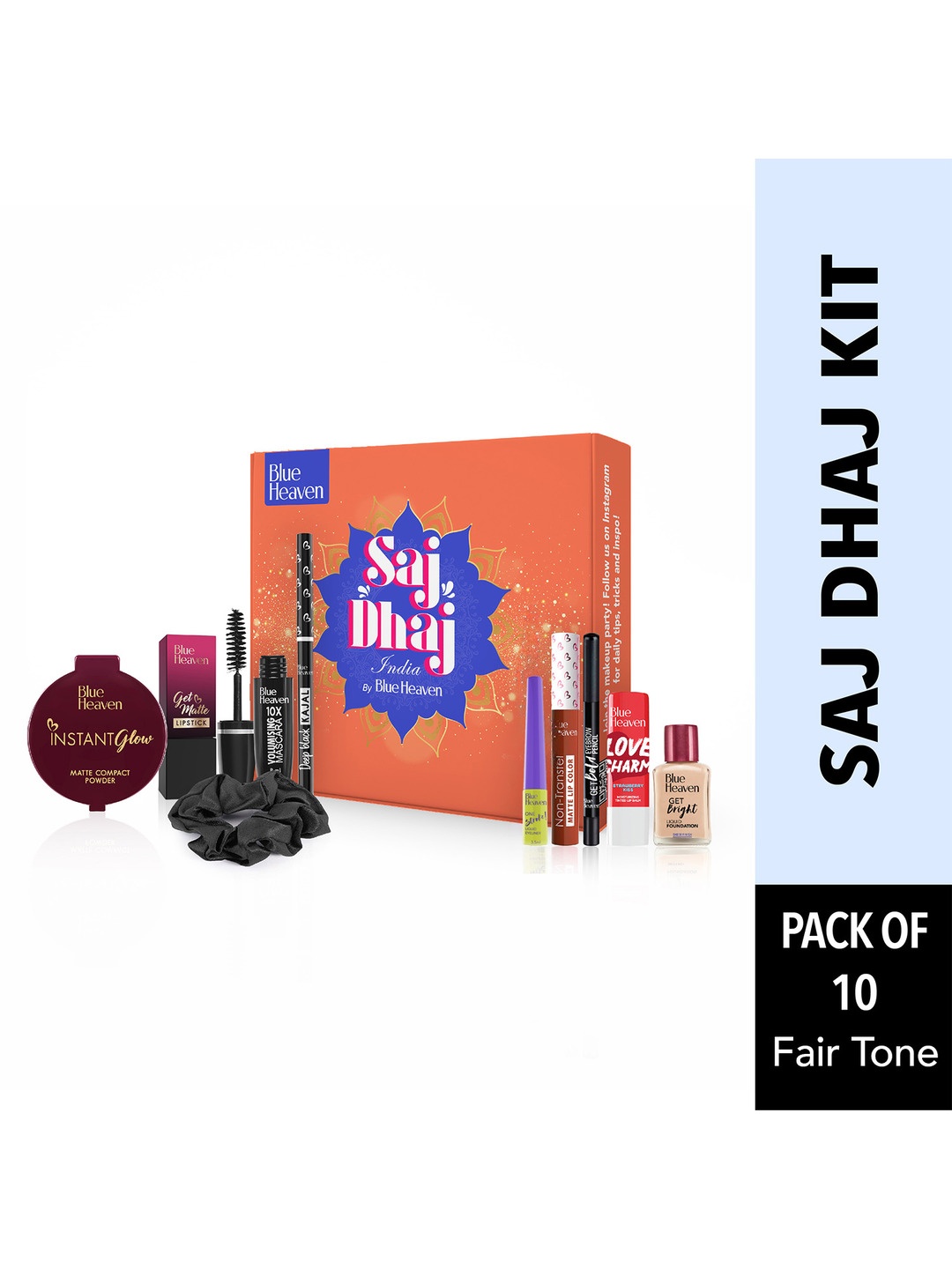 

Blue Heaven 10Pcs Saj Dhaj Festive Full Face Fair Tone Makeup Kit - 19g+26.3ml, Brown