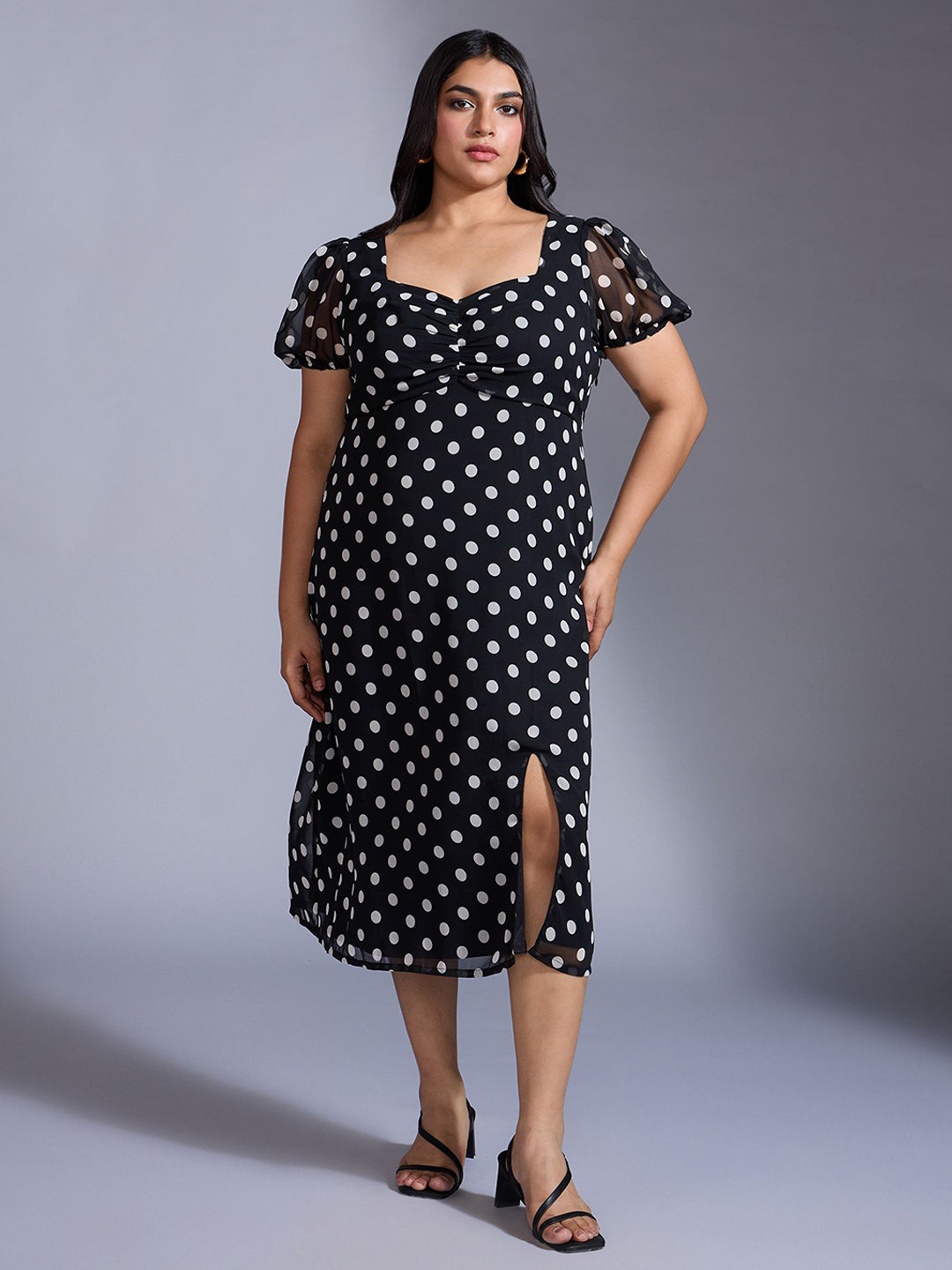 

20Dresses Women Polka Dot Printed Empire Midi Dress, Black