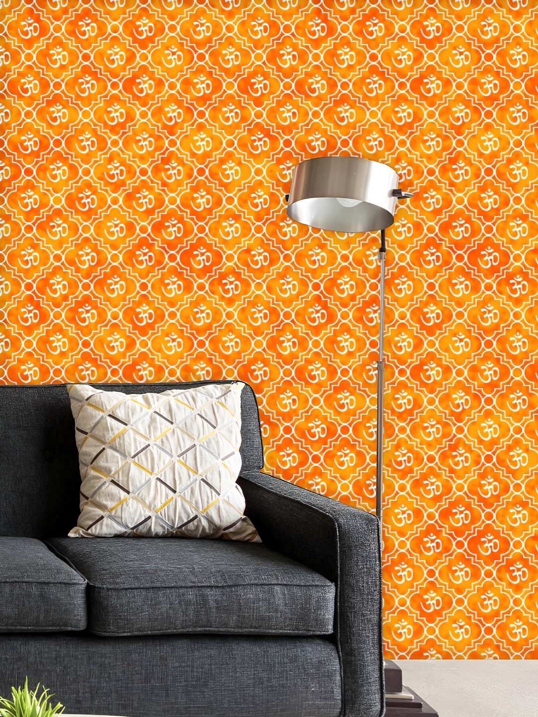 

ArtzFolio Printed UV-Resistant Anti-Bacterial Orange White Aum Hindu Symbol Peel & Stick Wallpaper, Multi