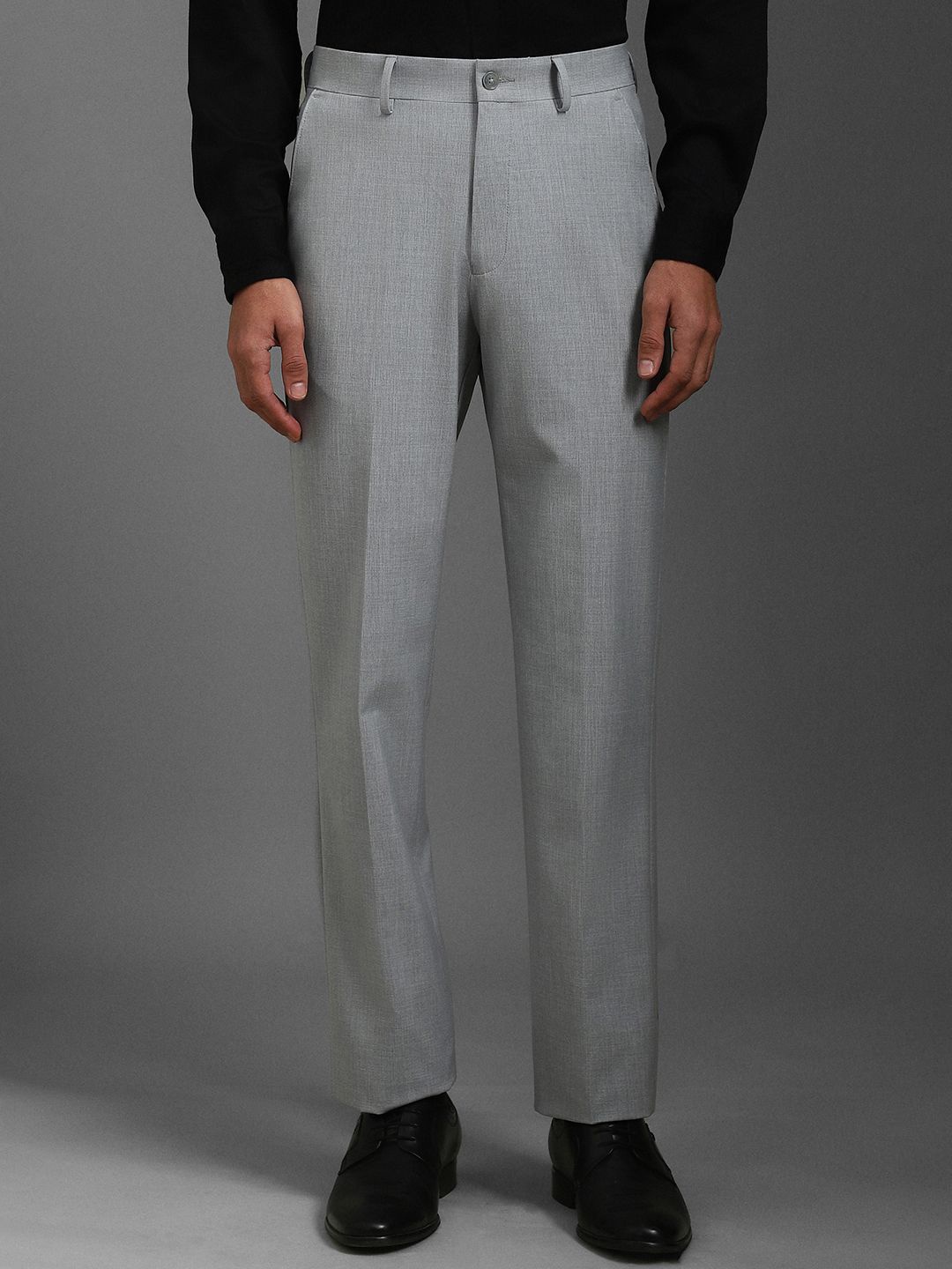 

Louis Philippe Men Regular Fit Textured Flat Front Formal Trousers, Grey