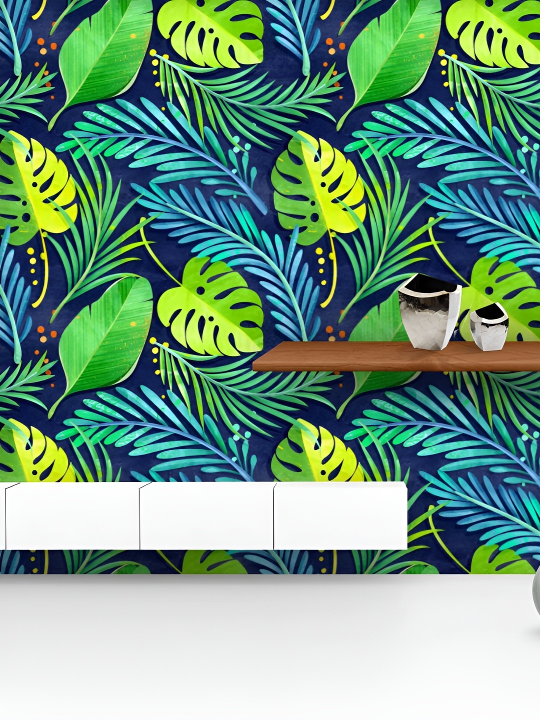 

ArtzFolio Printed UV-Resistant Anti-Bacterial Jungle Leaf Style Peel & Stick Wallpaper, Multi