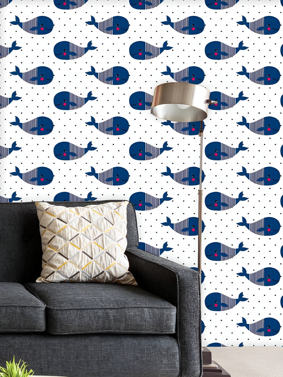 

ArtzFolio Printed UV-Resistant Anti-Bacterial Cartoon Whales On Polka Dots Peel & Stick Wallpaper, Multi